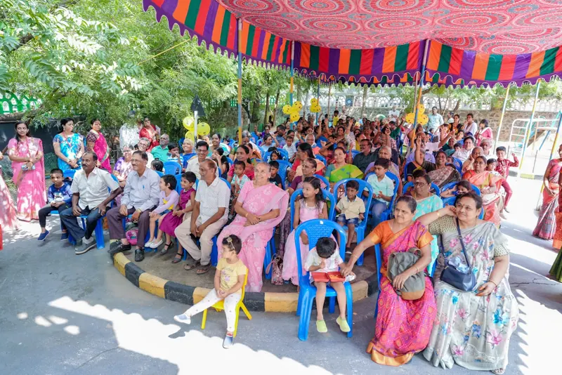 Grandparents and children watch the programme