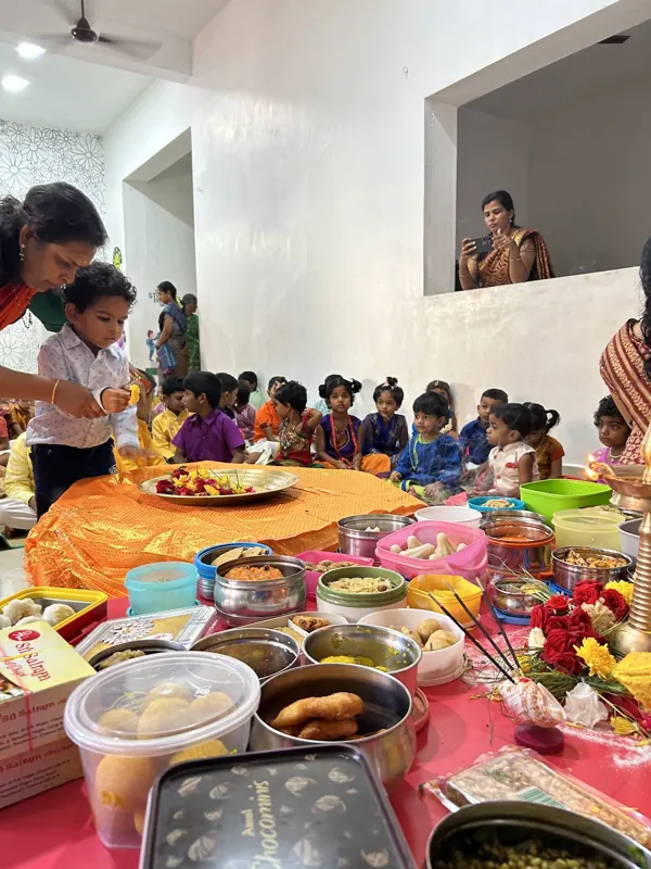 Sweets and offerings children brought for the festival